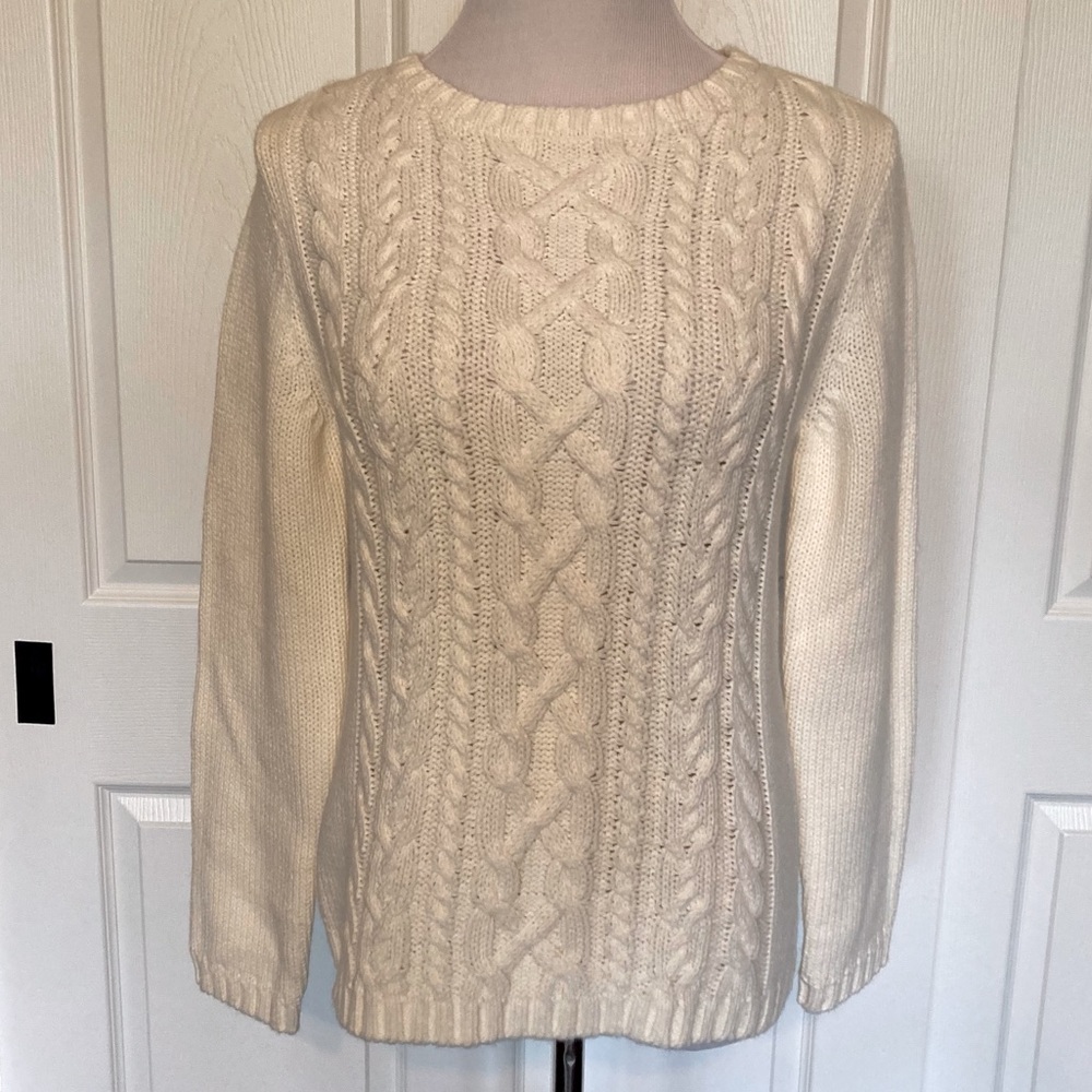 New York and Company Off White Ivory Cable Sweater M
